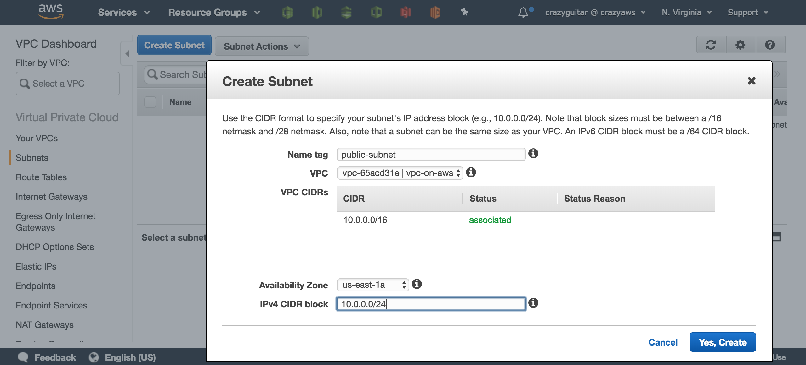 create the public subnet
