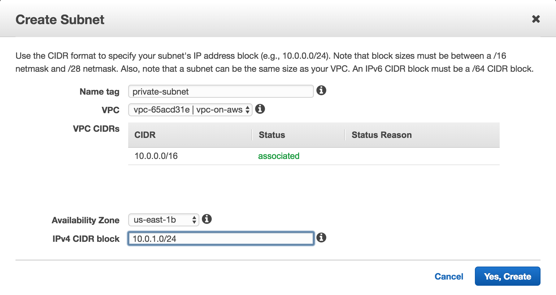 create the private subnet