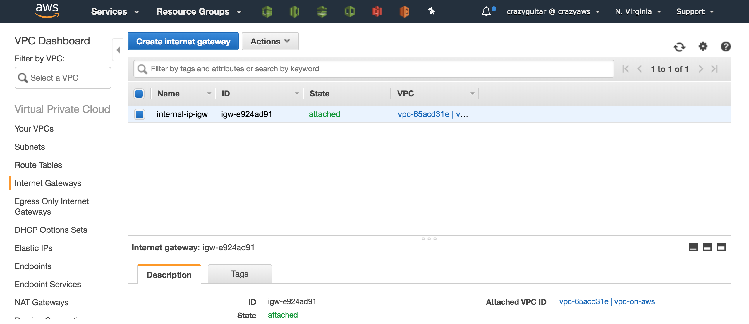 attach to VPC's result