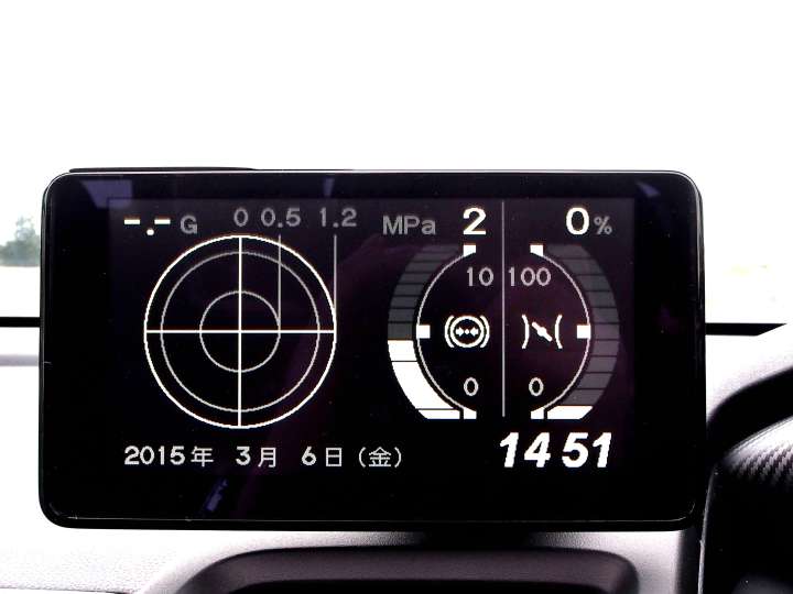 センターディスプレイにはスマートフォンナビのほか、Gメーター(写真)やアナログ時計なども表示可能