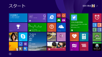 Windows 8.1のスタート画面（パソコンのWindowsキーを押したところ）。様々なアプリや機能がタイル上に並ぶ「モダンUI」を採用している。Windows 7までを使っていた人には、あまりにも不親切なデザインだった