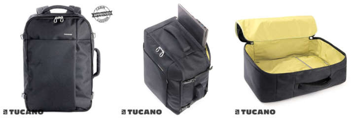 ▲「TUCANO TUGO LARGE(ツカーノ ツゴ ラージ) リュックサック/バックパック」(1万9440円)カラー:ブルー、ブラック、カーキ サイズ:35×55×20cm 最大容量38リットルの大型バックパック。機内持ち込みサイズ。ファスナーは南京錠を付けられるようになっている。また衝撃吸収パッド入りで、耐水素材を使用。ノートPCは17.3インチまで収納可能。
