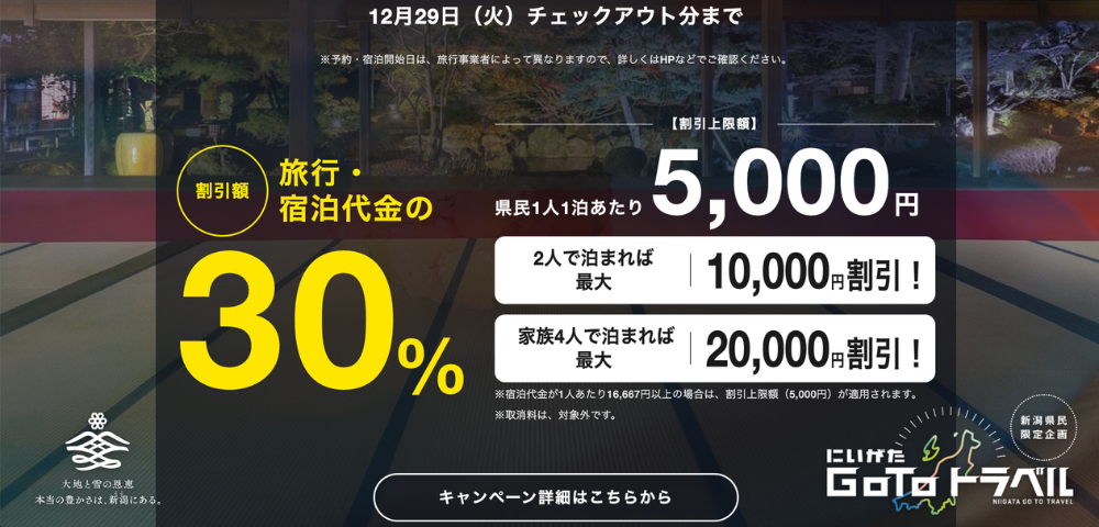 にいがたGoToトラベルキャンペーンの詳細