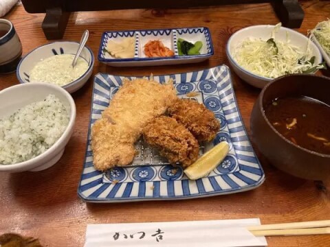 かつ吉 水道橋店_ロースかつと牡蠣フライ定食_後楽園ランチ