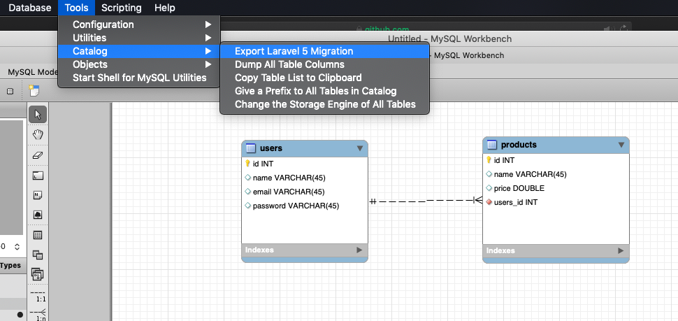 Laravelのマイグレーションを、MySQL Workbenchから直接作成