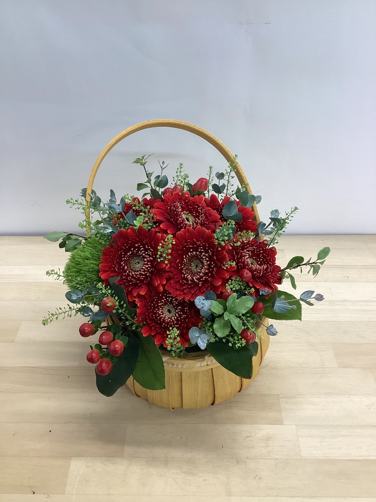 ガーベラ アレンジメント レッド S ラウンドバスケット