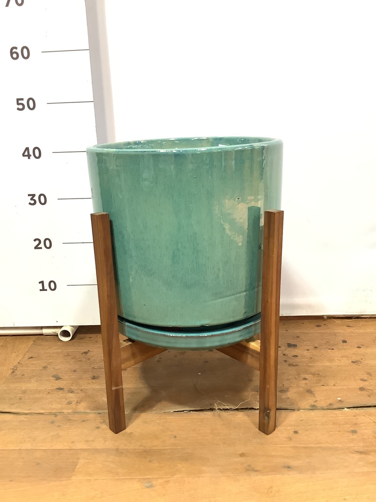 鉢カバー ビトロ エンデガ 8号鉢用 ターコイズ ウッドポットスタンド  