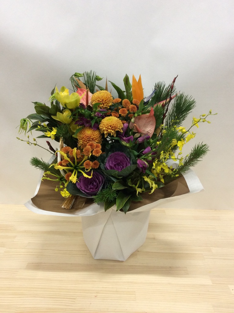 お正月 アレンジメント オレンジ・パープル L | アレンジメントなら