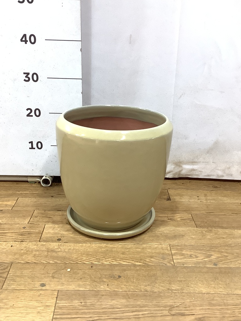 鉢カバー ビトロ ドゥオ 6号鉢用 クリーム釉 受け皿付き #KONTON VT
