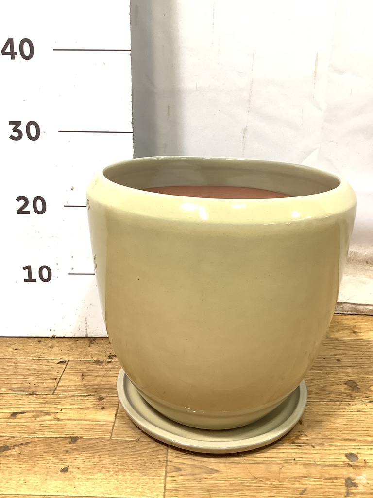 鉢カバー ビトロ ドゥオ 6号鉢用 クリーム釉 受け皿付き #KONTON VT