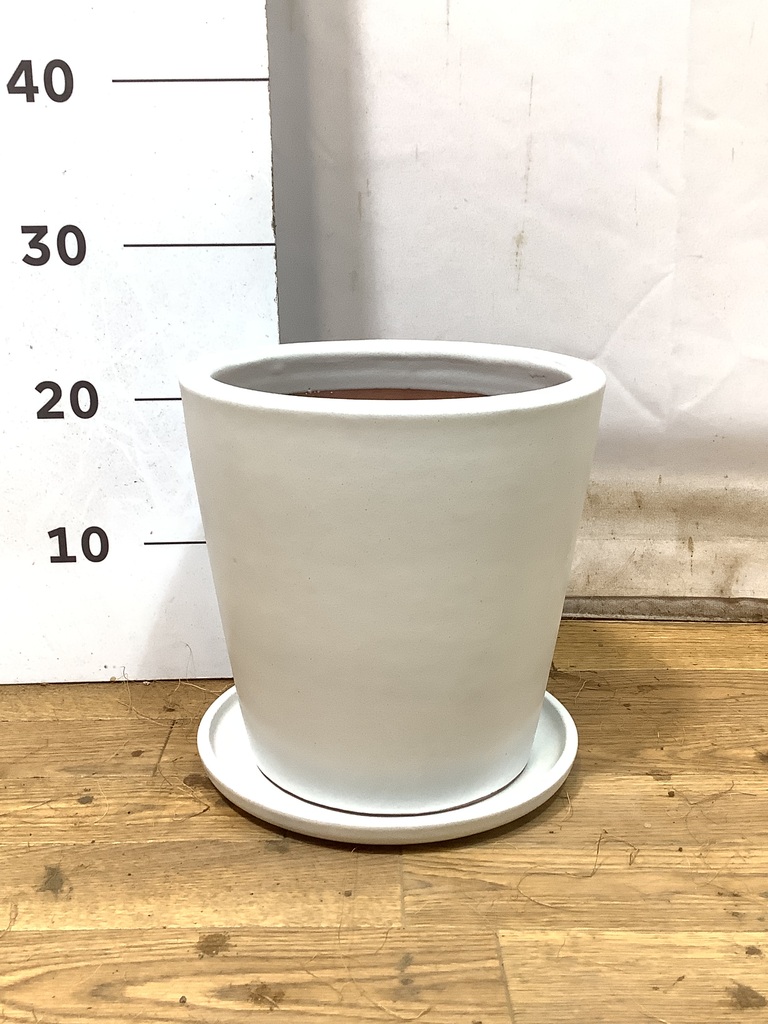鉢カバー ビトロ ドーセ 5号鉢用 マット白釉 受け皿付き #KONTON