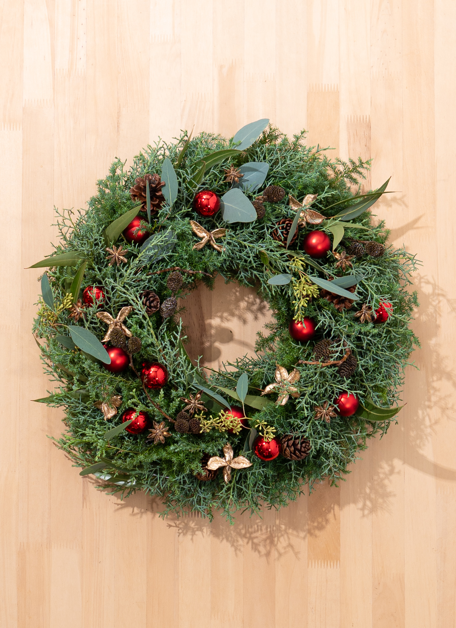 クリスマス てづくりのフレッシュリース レッド L | フラワーリース