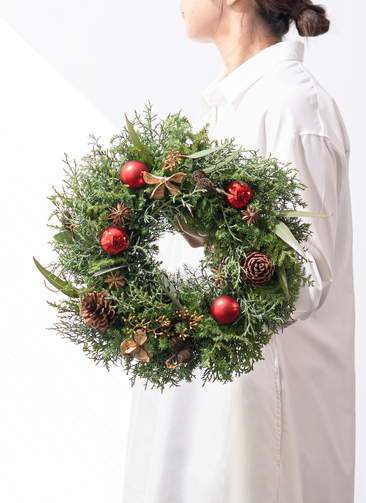 クリスマス てづくりのフレッシュリース レッド S | フラワーリース