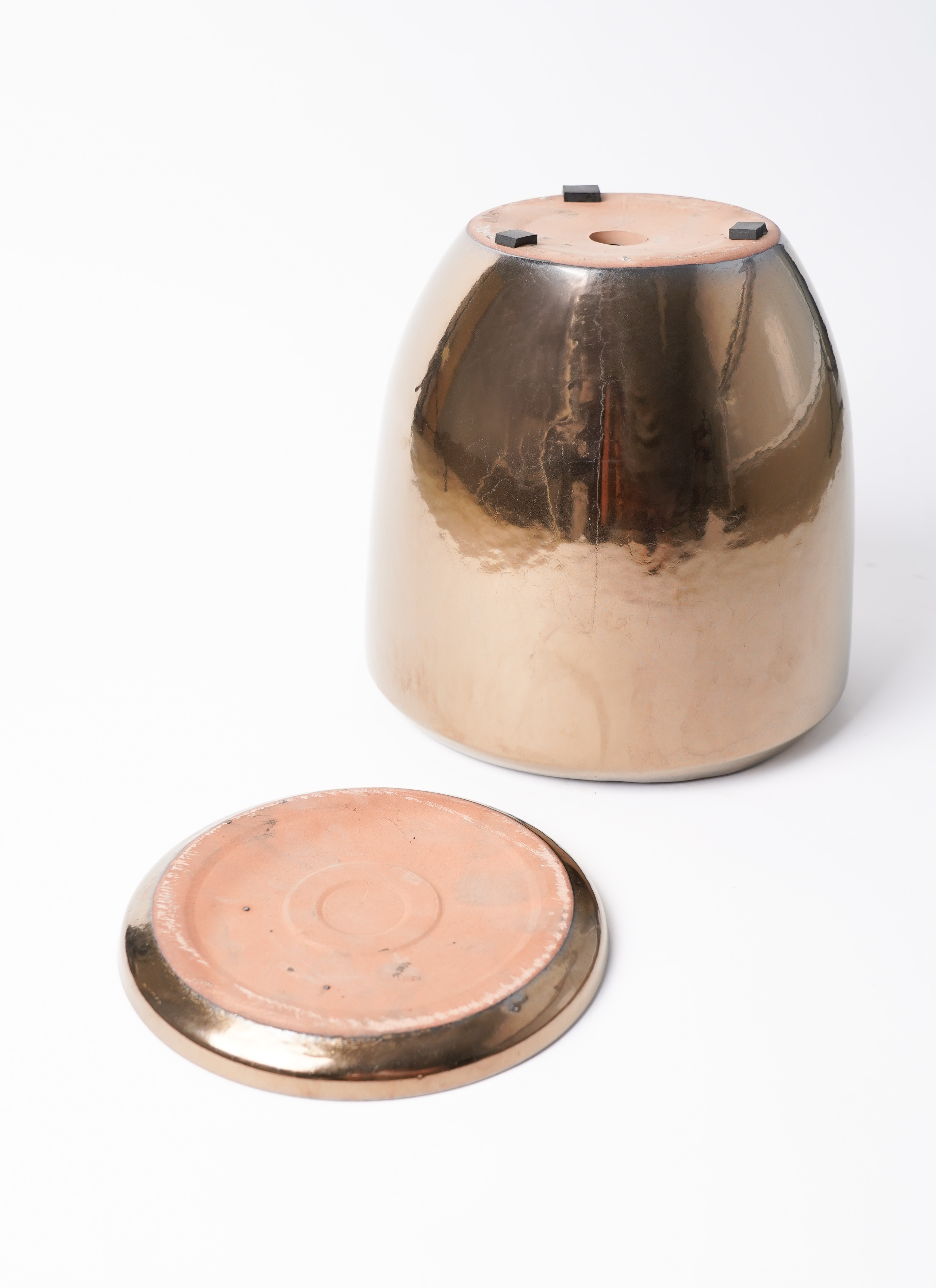 鉢カバー ビトロ ドゥオ 6号鉢用 ゴールド釉 受け皿付き #KONTON