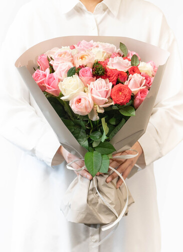 産地直送 バラ花束 ピンク系ミックス（30本入り）／愛知 榊原薔薇園