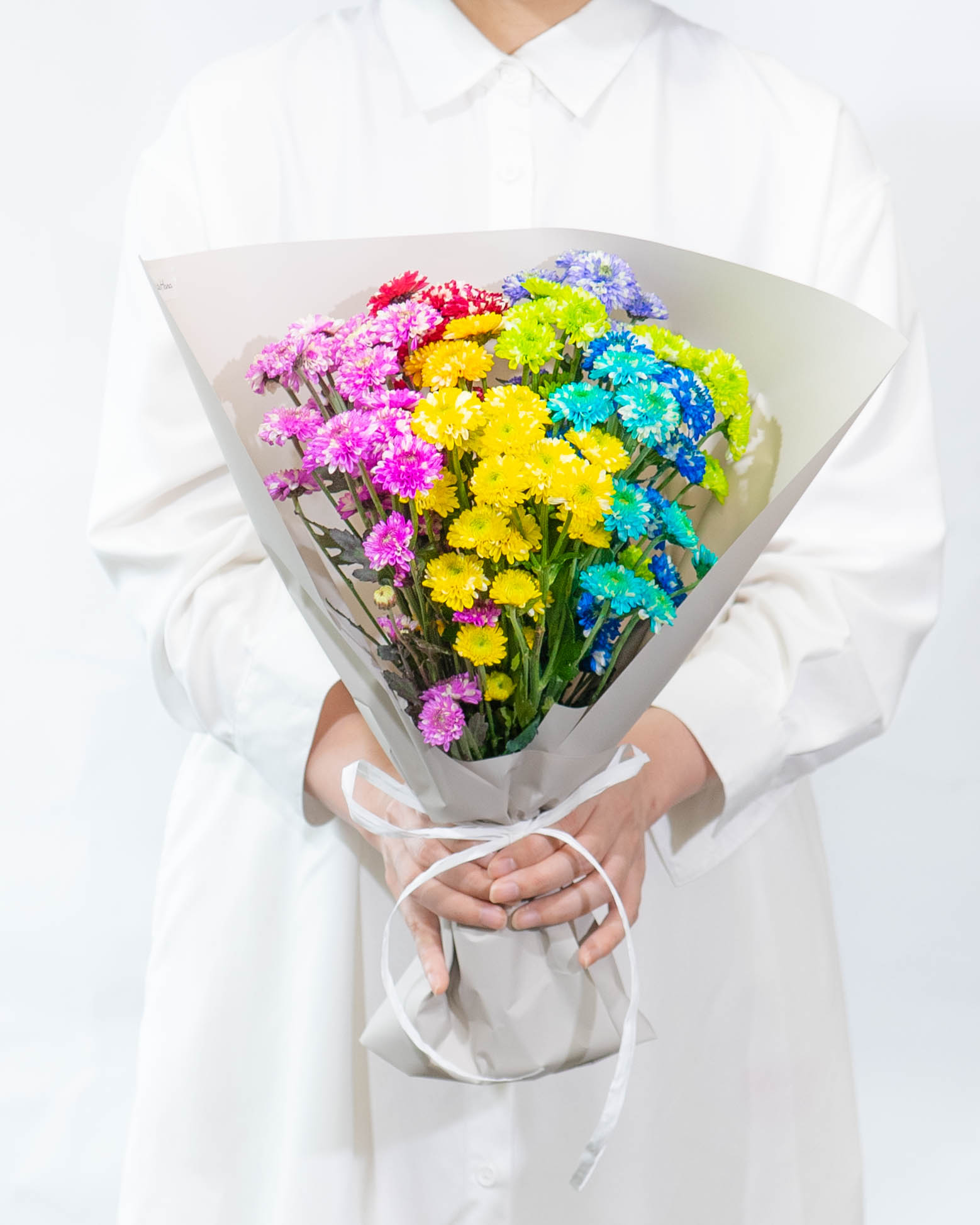 産地直送 カラーリングマム 花束 おまかせスプレーマム レインボー