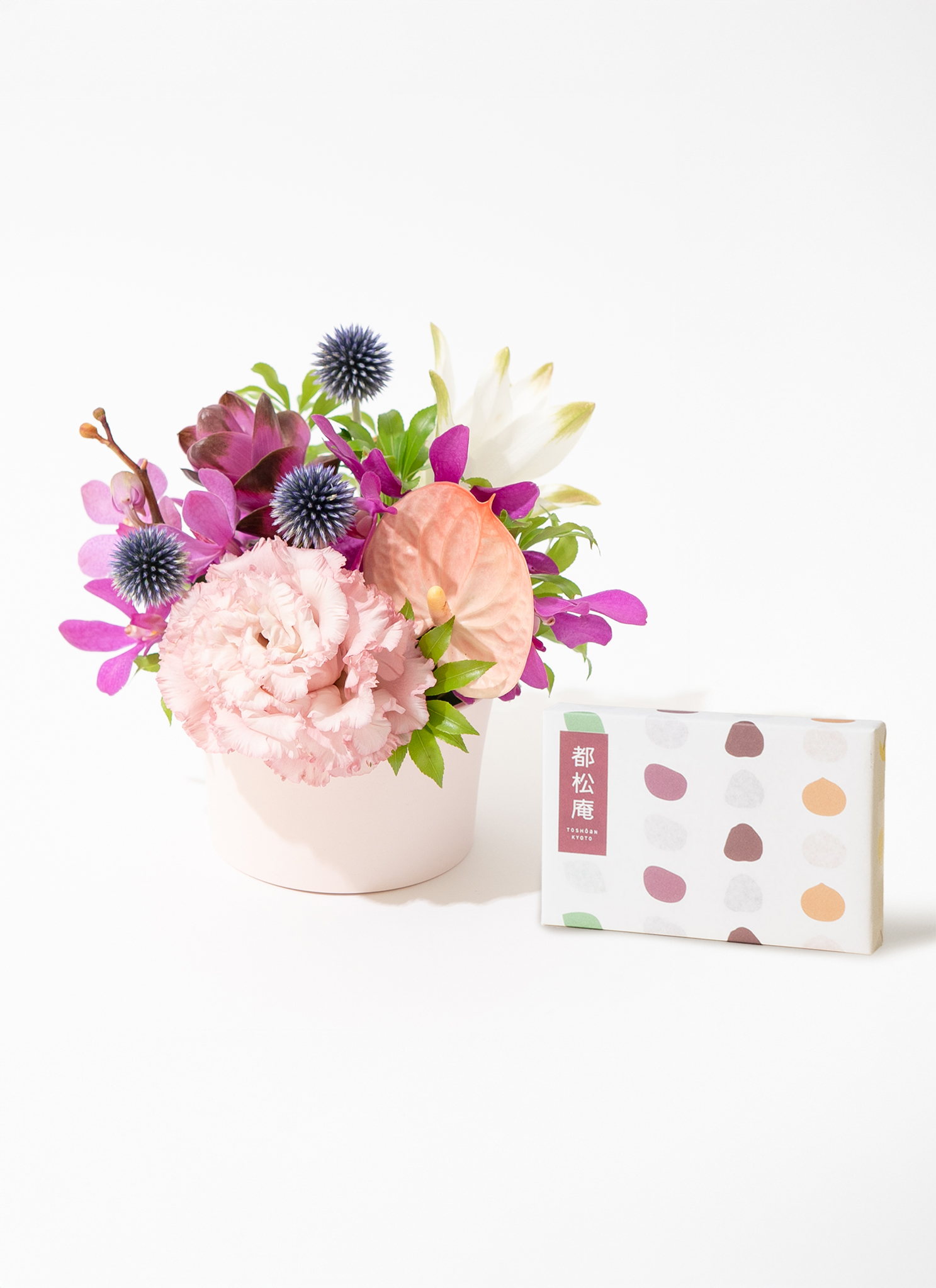都松庵 OGURA BUTTER YOKAN 4pcsとサマーアレンジメント 南国系 ピンク