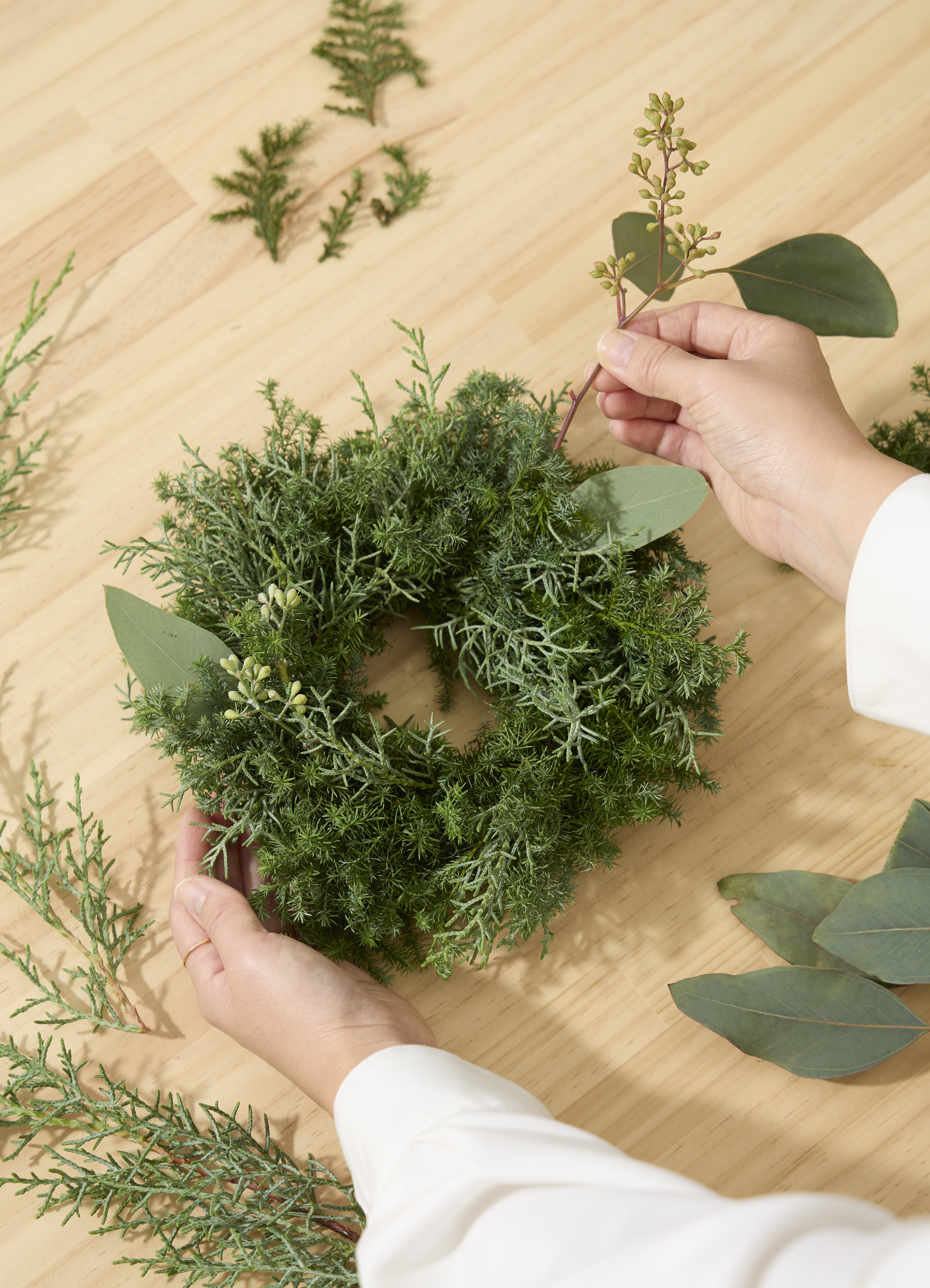 クリスマス てづくりのフレッシュリース ナチュラル ミニ | フラワー