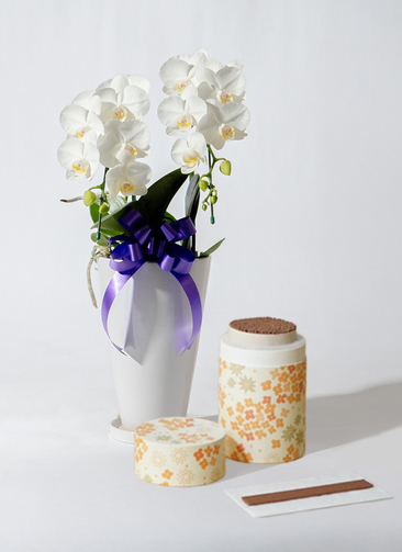 カメヤマ 線香（お香） 和遊 金木犀の香りと【お供え】ミディ胡蝶蘭 白