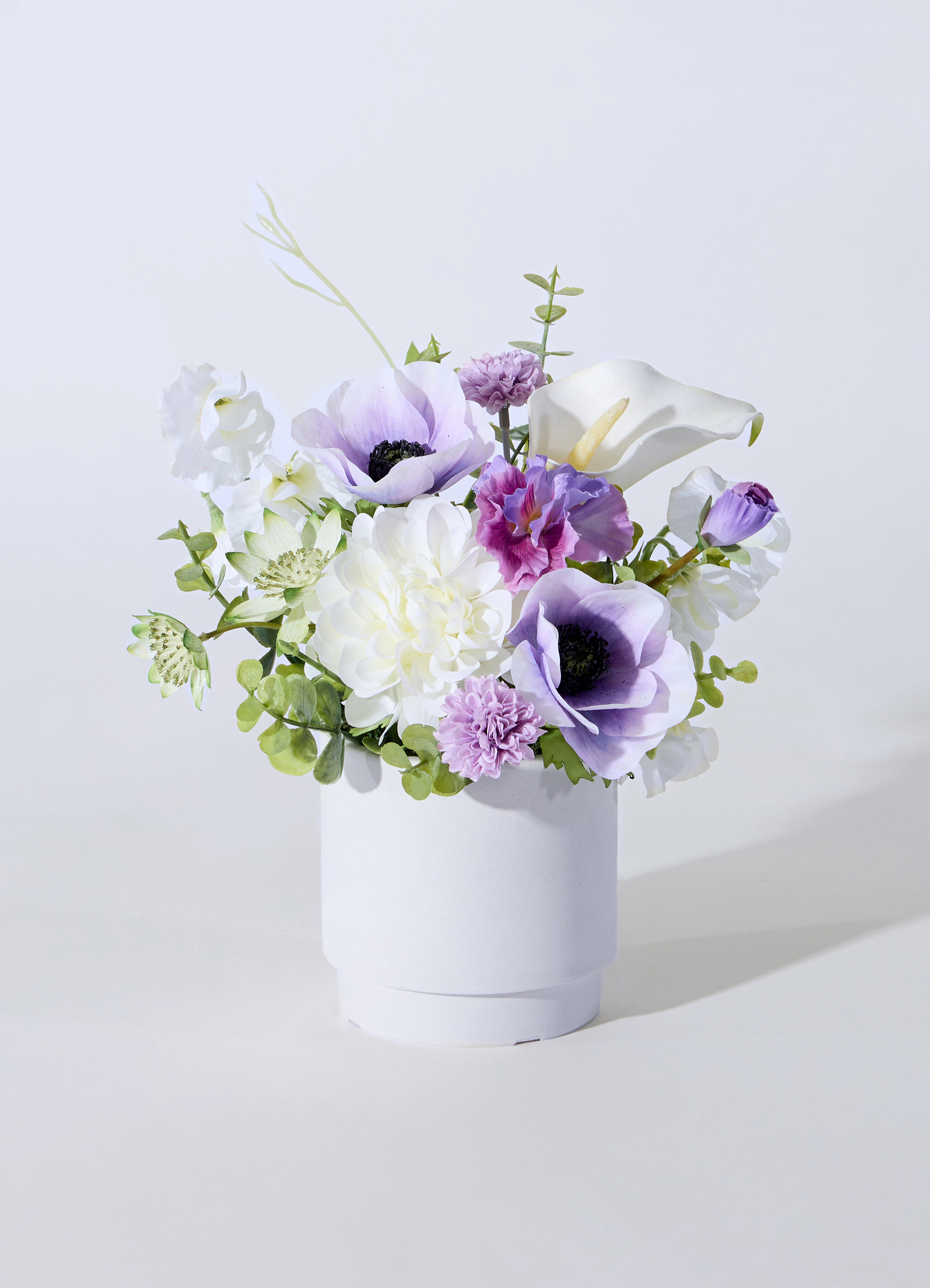 造花 アレンジメント パープル系 花瓶付き アーティフィシャルフラワー お供え アレンジメント パープル S
