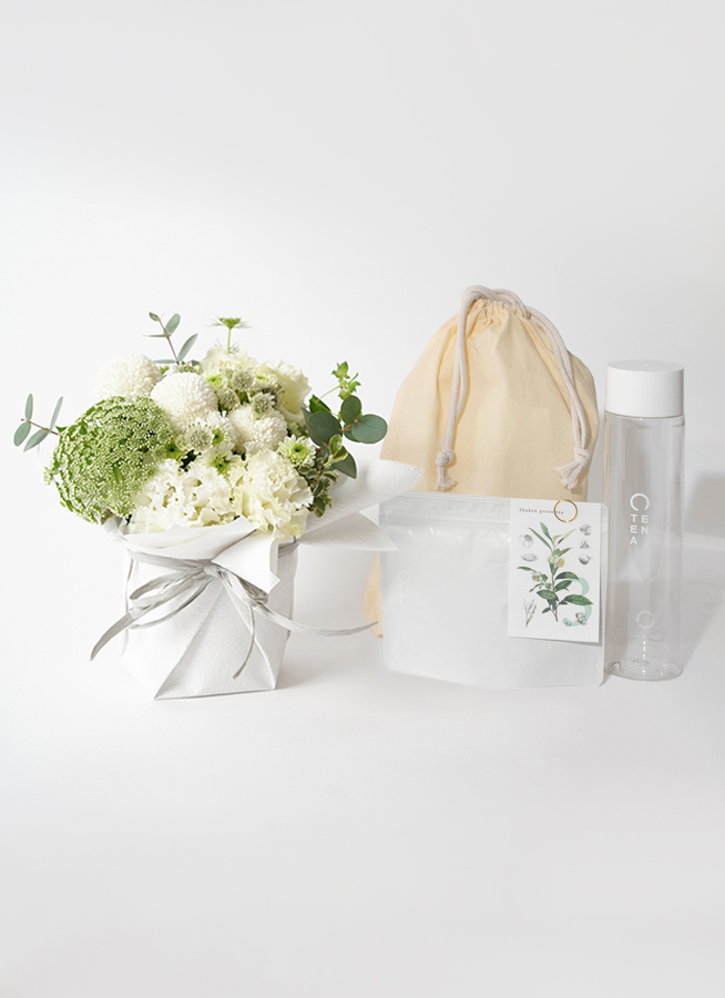 EN TEA ボトル＋水出し緑茶 7個入 セットとお供え花 アレンジメント