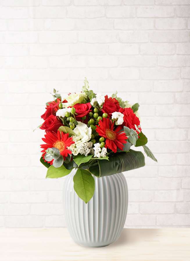 バラ グラスブーケ 赤 M Hammershoi ハンマースホイ ベース M ミント付き フラワーギフトならhitohana ひとはな