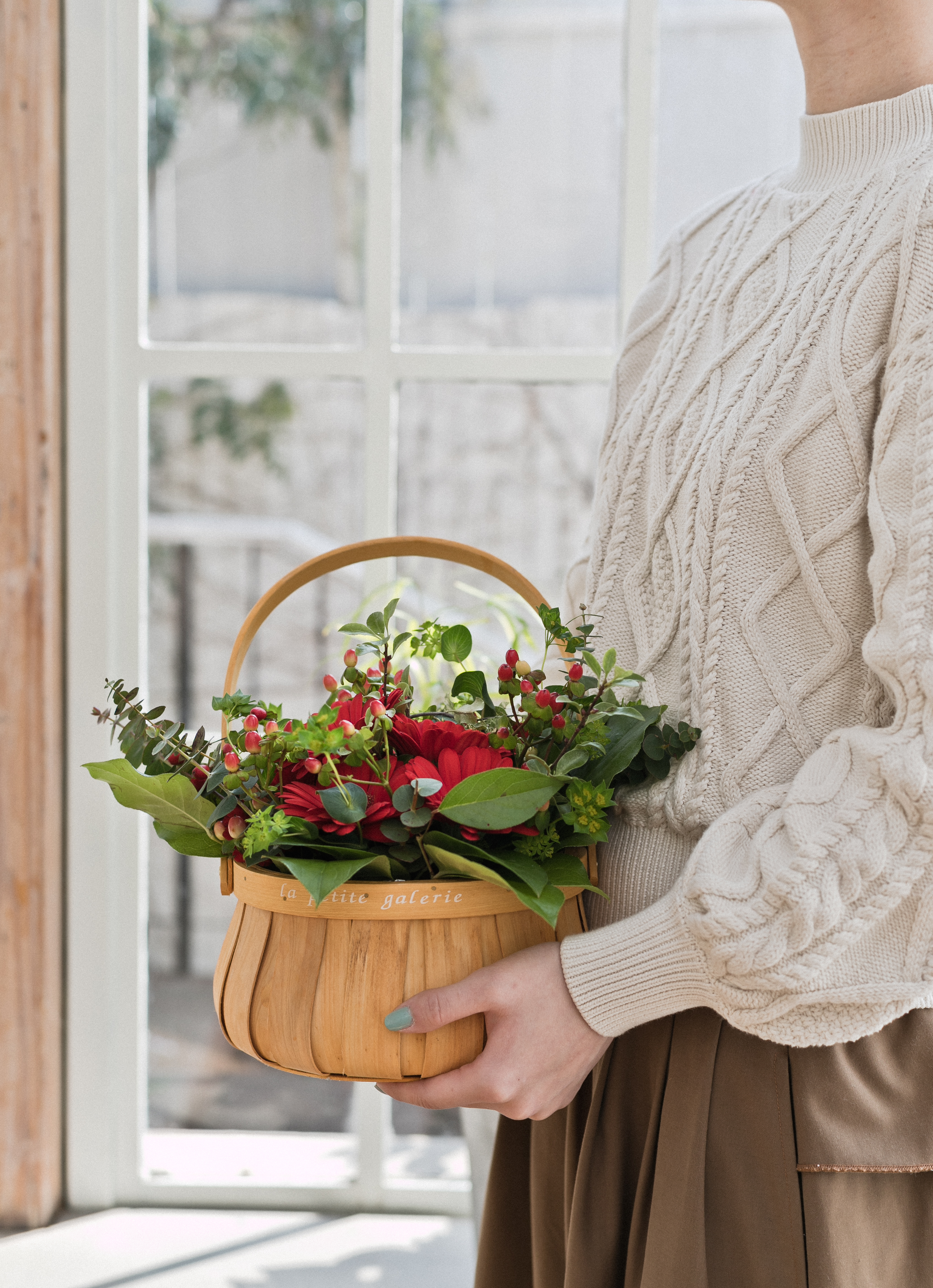 ガーベラ アレンジメント オレンジ S ラウンドバスケット