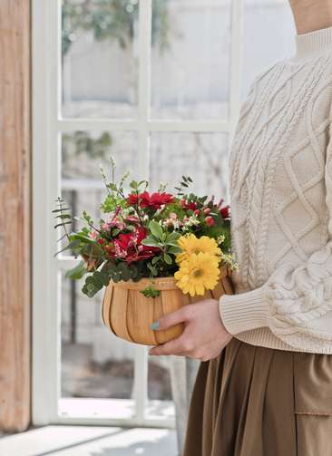 ガーベラ アレンジメント ミックス S ラウンドバスケット