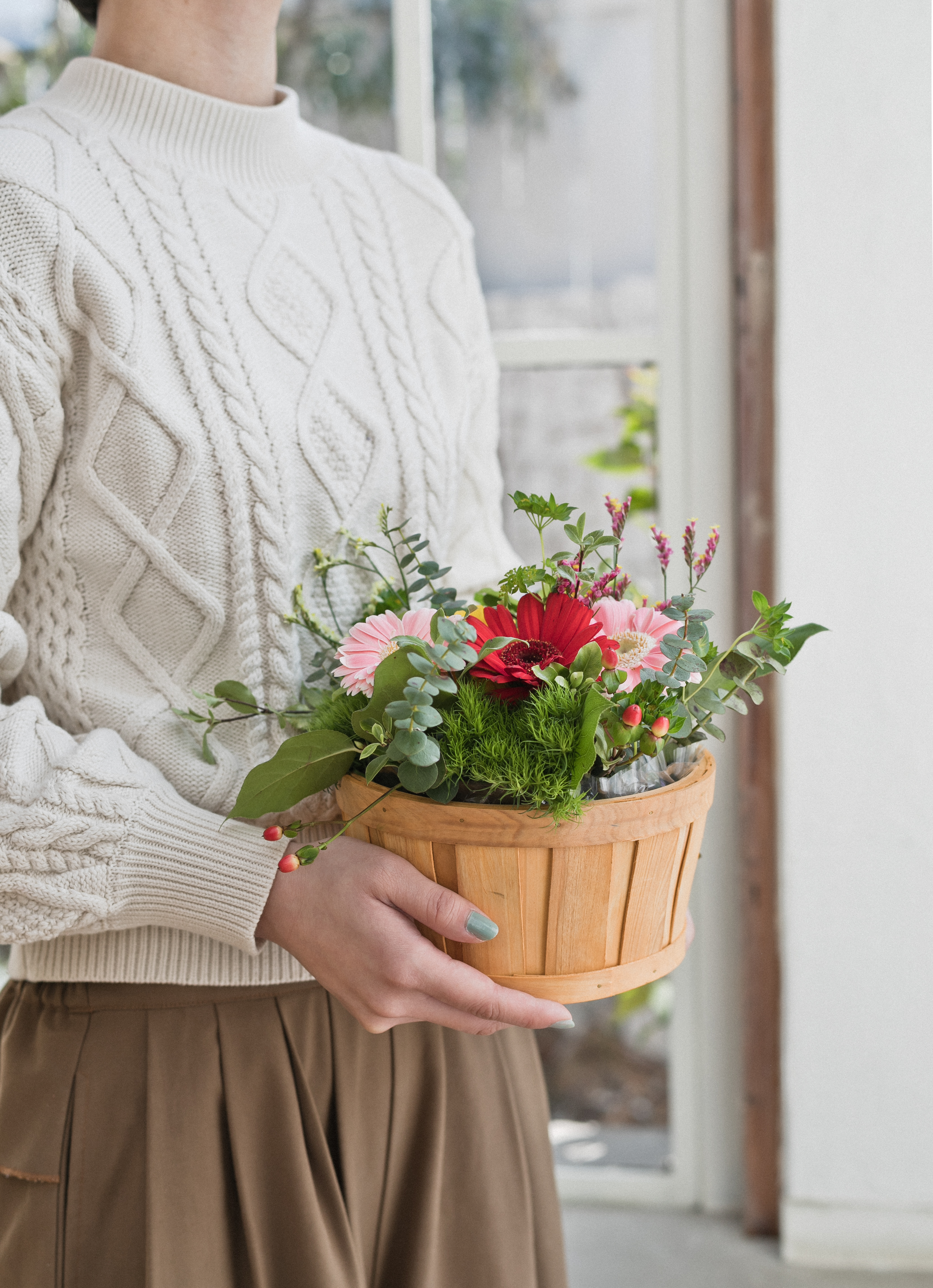 ガーベラ アレンジメント ピンク SS ラウンドバスケット