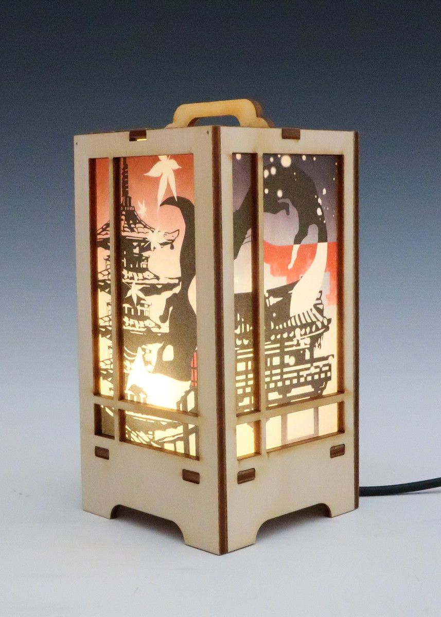 木製クラフト 木楽 行燈（きらく あんどん）きつね四季・白木｜ホビー