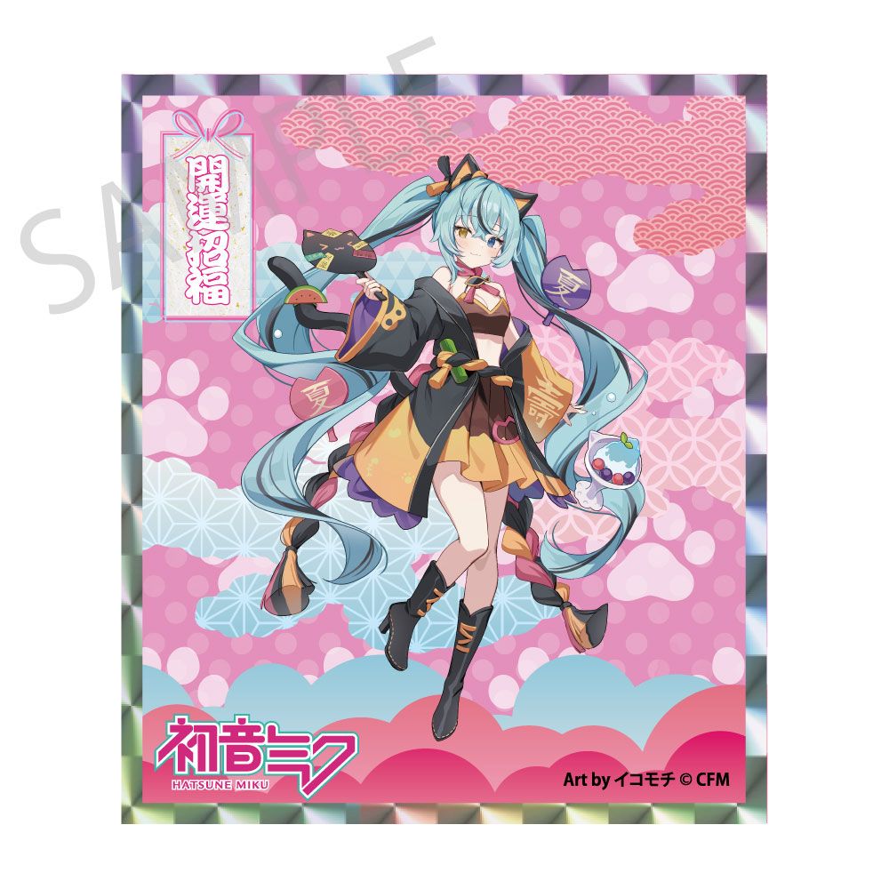 予約特別価格】初音ミク×招き猫×真夏の熊谷 アクリル色紙 初音ミク 黒