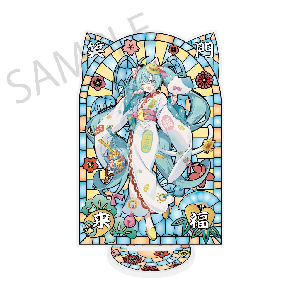 初音ミク　不二家　アクリルスタンド 予約特別価格】初音ミク×招き猫×真夏の熊谷 ステンドグラス風素材加工