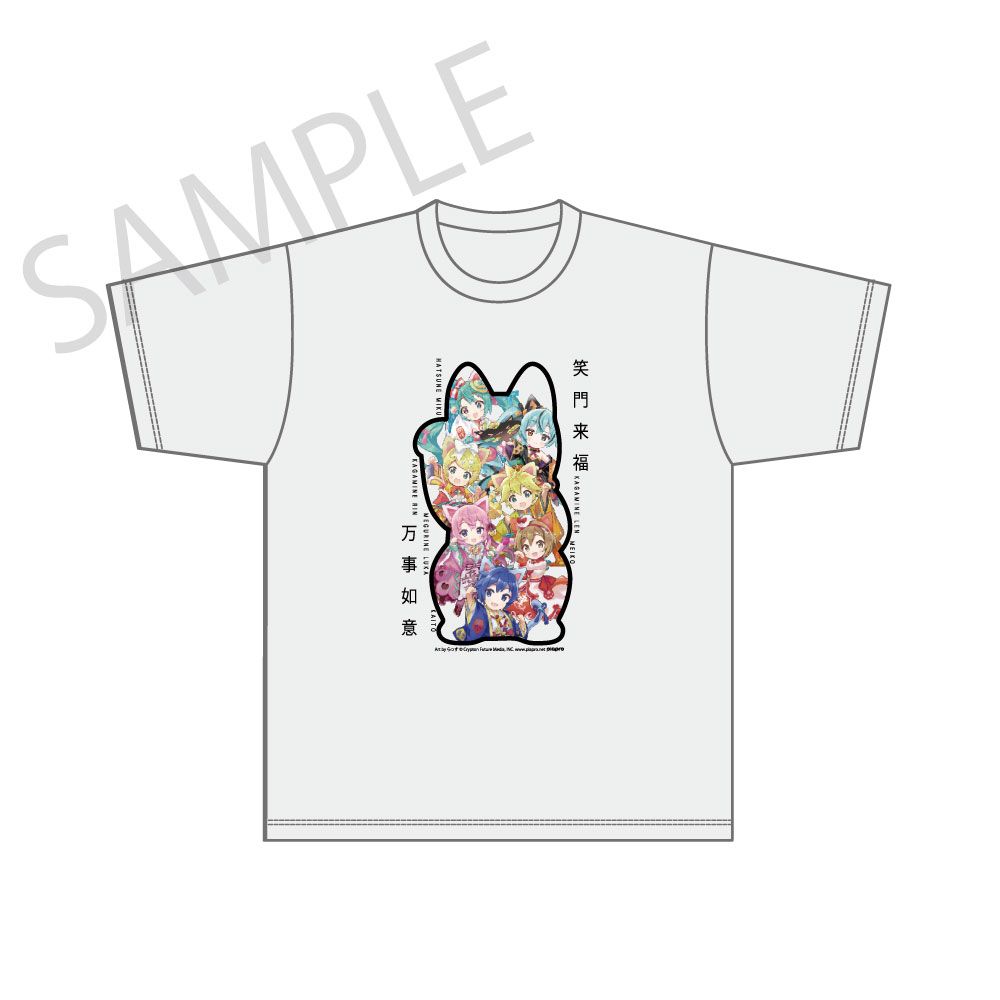 ピアプロキャラクターズ フェア記念Tシャツ 白 フリーサイズ 予約特別価格】【再販】初音ミク×招き猫 Tシャツ ピアプロ