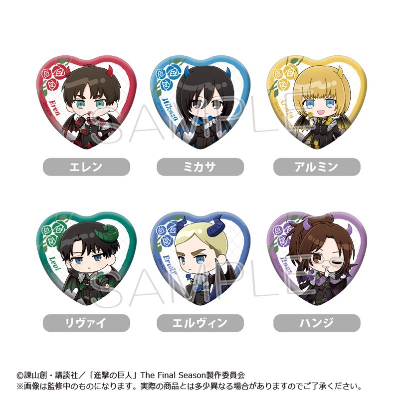 進撃の巨人リヴァイ／ミニキャラ缶バッジ／15個セット 予約特別価格】進撃の巨人 ミニキャラハート缶バッジ DEVIL Ver. 6個
