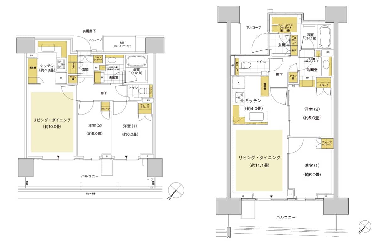 HARUMI FLAGの間取図(5B61Bと5C62B)