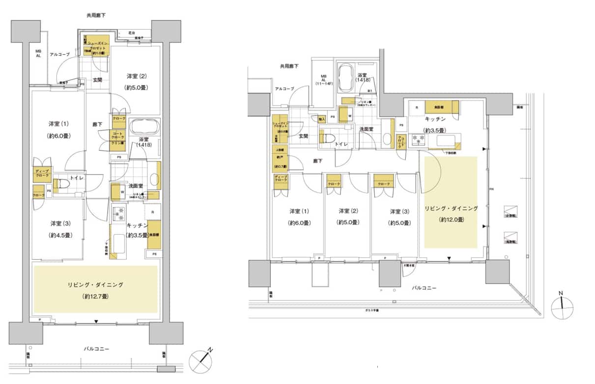 HARUMI FLAGの間取図(5F73Aと5D78)