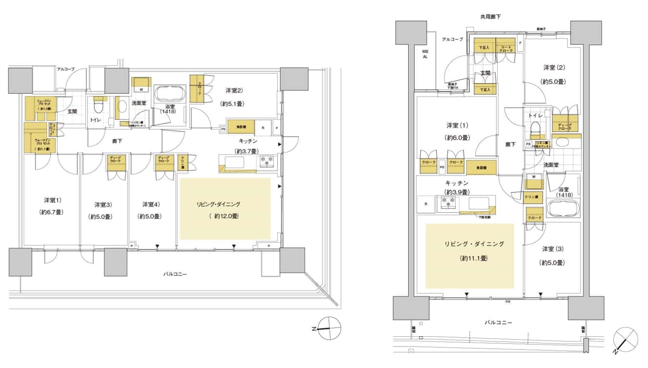 HARUMI FLAGの間取図(5D85と5C72B)