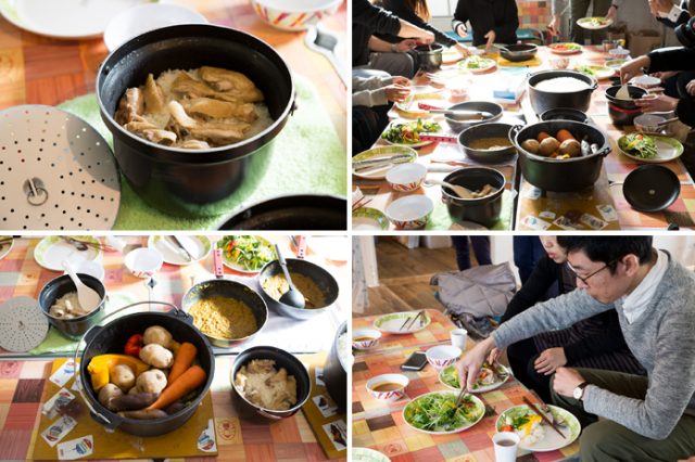 出来上がった料理は、参加者でテーブルを囲んで美味しくいただきました