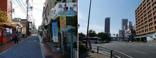 駅前と商店街の街並み
