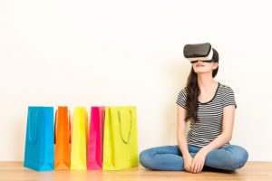 casual woman experience VR headset equipment