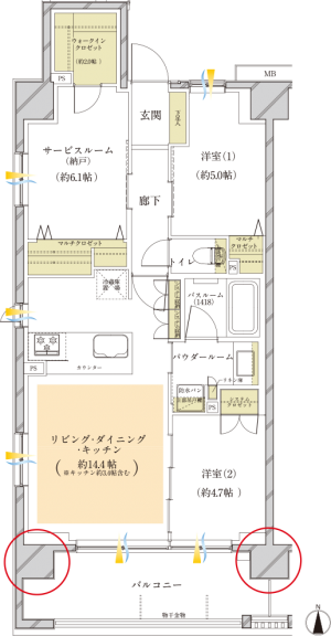 ⑥ヴェレーナ横浜反町駅前の間取図(Aplan)