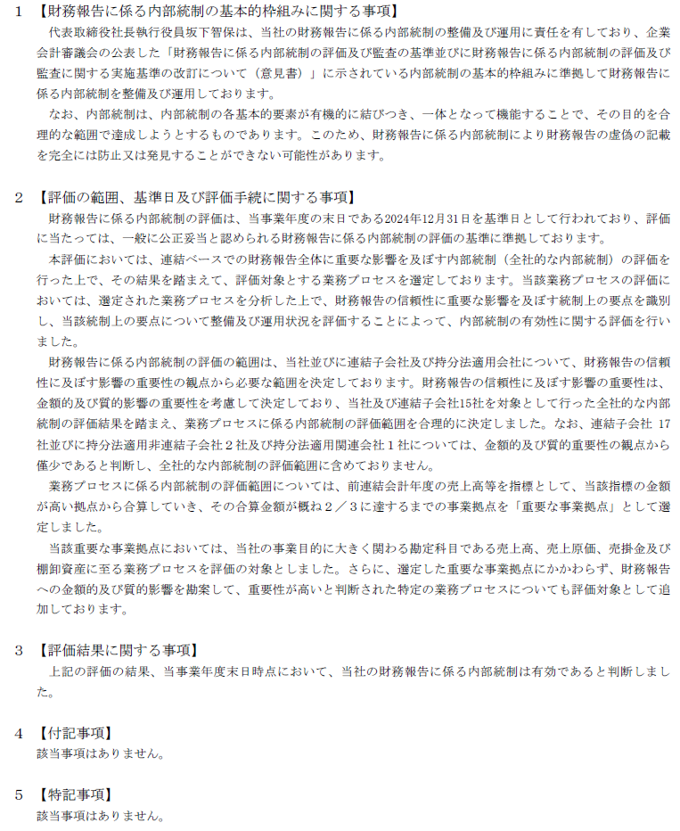 富士ソフト：内部統制報告書