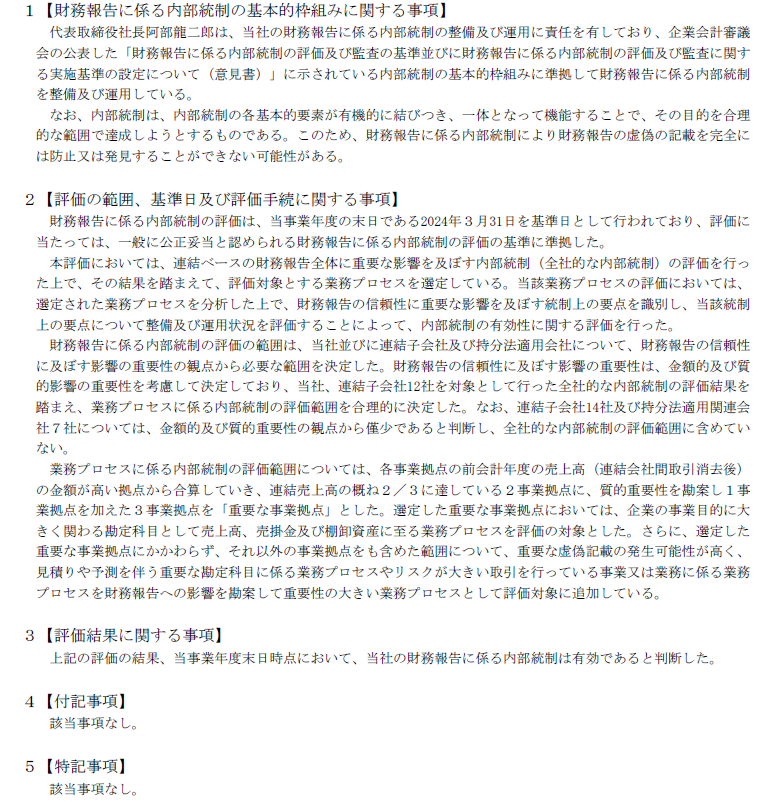 TBS：内部統制報告書