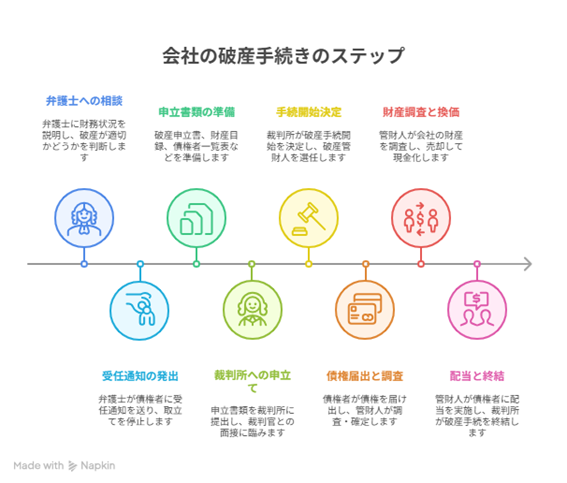 相談から破産手続きの終結までの8ステップ