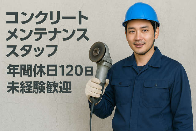 コンクリートメンテナンススタッフ 年間休日120日 未経験歓迎