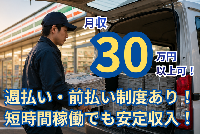 コンビニ向け新聞のルート配送｜朝刊・夕刊・競馬新聞の配達業務／4〜6時間勤務／直帰可 5104委託