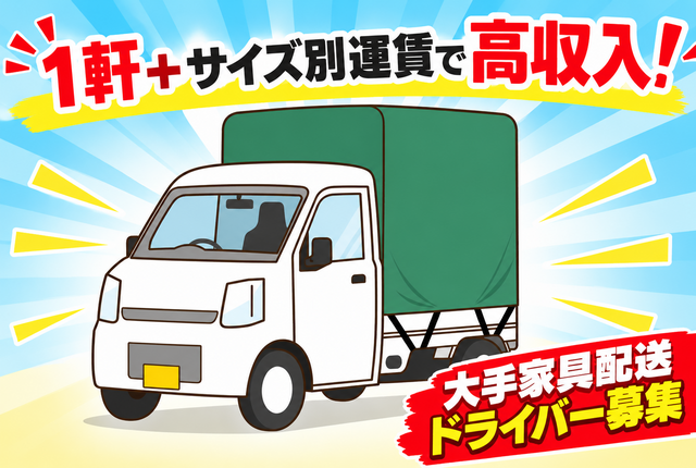 １軒＋サイズ別運賃で高収入！／大手家具配送ドライバー／月収50万以上可／完全歩合制