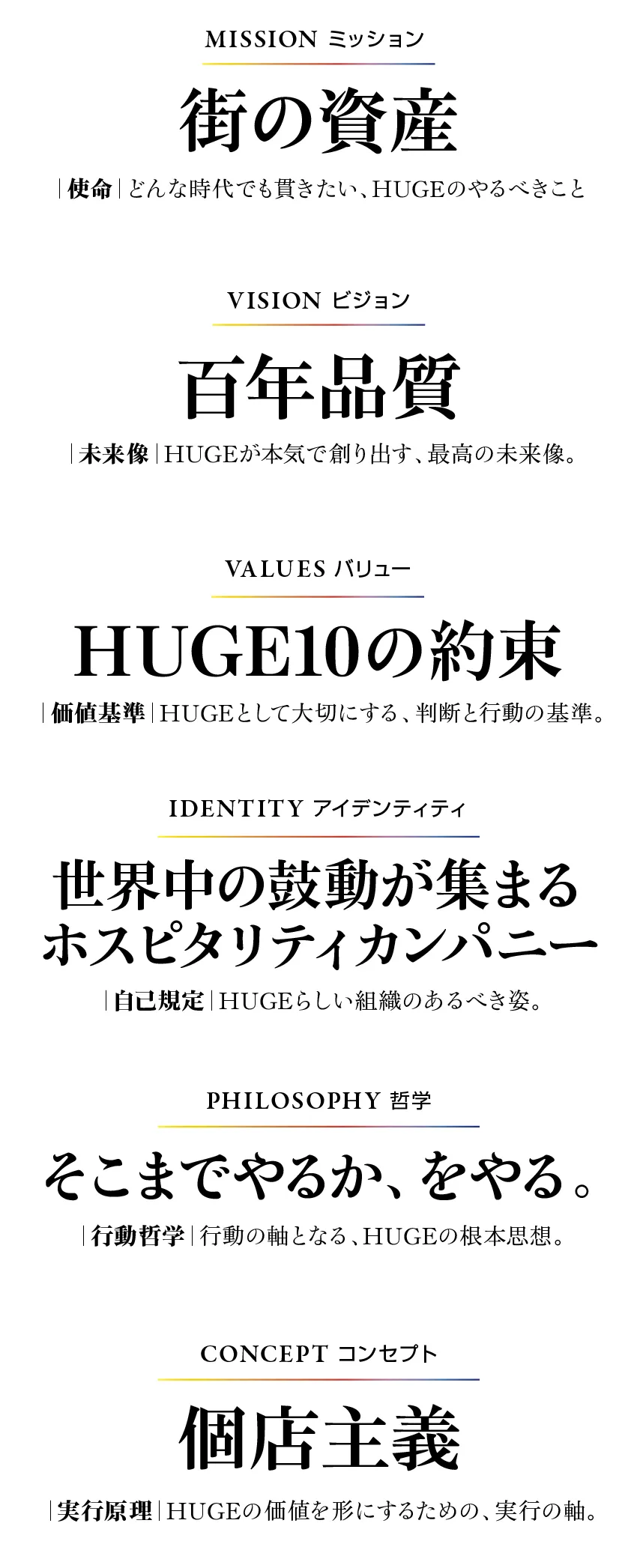 HUGEのミッション・ビジョン・バリュー、そしてアイデンティティ、哲学とコンセプト