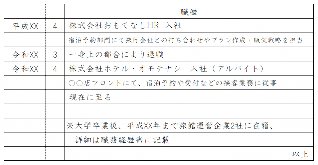 フリーターの履歴書・職歴はどう書く?アルバイトから正社員に応募する時の書き方のポイントを紹介|ホテル・宿泊業界情報コラム|おもてなしHR フリーターの履歴書・職歴はどう書く?アルバイトから正社員に応募する時の書き方のポイントを紹介|ホテル・宿泊業界情報コラム|おもてなしHR