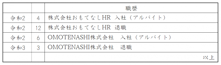 【履歴書の書き方】掛け持ちアルバイトの職歴